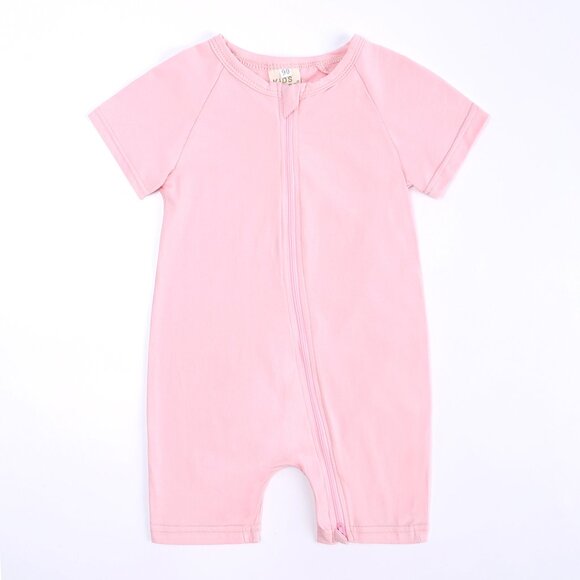 *MONOGRAM*BABY ROMPER-Sleeper *NWT* Short Sleeve Short Double Zipper Cotton Pink - Picture 2 of 16